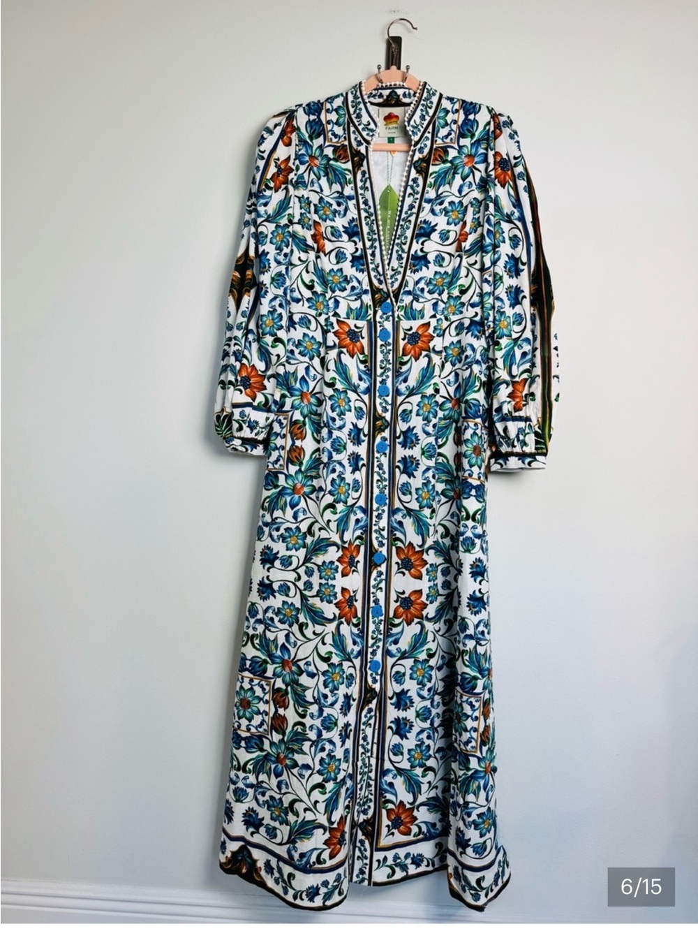 FARM Rio White Maxi Dress with Blue & Orange Floral Print - Picture 5 of 8